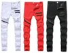 Men's Plus Size Pants Jeans Man Ripped Hole Straight Designer Denim With Contrast Color Fashion Casual Zipper Male Slim Trousers Black White Red Three Colors