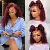 Koronkowe Peruki Krótkie Wig Bob Red Burgundia 99J Kolor Kręcone Front Human Hair Loose Water Deep Wave Frontal zaprzeczony Linia włosów 13x6