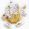 Spring Autumn born Baby Girls Wave Point Long Sleeve Clothes Rompers Fake Two Piece Toddler Triangle Jumpsuits 210429