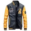 Männer Lederjacke Marke Stickerei Baseball PU S Männlich Casual Luxus Winter Warme Fleece Pilot Bomber Mantel 211110