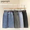 Sexy Women Denim Midi Skirt Spring Summer High Waist Wrap Skirts Sashes Pockets Korean Harajuku Slim Jeans 210601