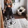 Womens Two Piece Pants 2 Pecs Suit Summer Tracksuit Sets Outfits Boho Beach Style Print Underwear Loose Wide Leg Female Clothes 2021