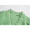 Vintage ball green knited cardigan sweater women knitted casual long sleeve thick coat korean 210521