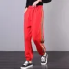 Ankunft Frühling/Herbst Koreanischen Stil Frauen Lose Elastische Taille Harem Hosen All-matched Seite Streifen Baumwolle Casual W108 210512
