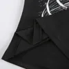 Yaz Bayan Alışveriş Merkezi Goth İskelet Baskı Koyu T-Shirt Rahat Bodycon Punk Harajuku Kırpma Üst Gotik Giysileri Tee Gömlek Femme