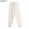 Zevity Women Fashion Solid Color Lace Up Knitting Harem Pants Female Chic Pockets Patch Casual Slim Sport Jogging Trousers P1009 210603