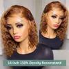 27 Färg kort lockig bob peruk spets front mänskligt hår för kvinnor brasiliansk honung blond kinky curl syntetisk stängning frontala wigs1132012
