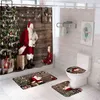 Realistic Christmas Window Polyester Shower Curtain Bathroom Festival Decoration Toilet Bath Mat Soft Rugs Carpet Home Supplies 211116