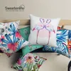 Sweetenlife Exotic Pink Flamingo Cushion Cover Tropical Palm Leaf For Chair Watercolor Floral Hawaii Style Pillow Cases Cushion/Decorative