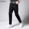 Pants Men Letter Printed Leisure Pocket Daily Ankle-length Simple All-match Korean Style Pant Mens Drawstring Harem Trousers X0723