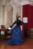 Klänningar Royal Blue Black Goth Victorian Bustle Wedding Gown 2021 Velvet Taffeta Laceup Back Corset Top Gothic Country Bridal Dress