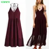 VUWWYV Dresses Women Wine Backless Strappy Long Woman Summer Chiffon Pleated Slip Prom Semi Sheer Hem 210430