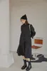 Autumn Black Button Up Shirt Dress Women Long Sleeve Collar Midi Designer Asymmetrical Fashion 210427