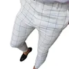 Pantalones de hombre Pantalones casuales para hombres Cierre de cremallera de negocios Lápiz masculino Slim-fitted Plaid Plaid Office