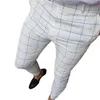 Men's Pants Casual Trousers for Men Business Zipper Closure Male Pencil Slim-fitting Checkered Plaid Office