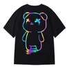 Oversize t camisas dos desenhos animados urso impressão reflexiva arco-íris camisetas harajuku streetwear top tees algodão casual meia manga roupas 220224