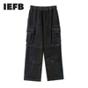 IEFB Spring High Street Zipper Detachable Black Jeans Streetwear Hip Hop Loose Straight Overalls Wide Leg Daddy Pants Y5578 210524