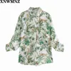 women flowing printed shirt Flowing collared long sleeves buttoned tabs tops 210520