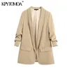 Kpytomoa Dames 2020 Mode Kantoor Wear Basic Blazer Jas Vintage Rollow-up Mouwen Zakken Vrouwelijke Bovenkleding Chic Tops X0721