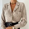 Pocket Lange Mouwen Kraagvorm Dames Shirts Office Lady Polka Dot Katoen Casual Shirts 2022 Nieuwe Lente Blouses