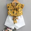 Filles Ensemble Bébé Vêtements d'été Sans manches Feuille Polka Dot Bow Top + Shorts 2 pièces Enfants Fille 210528