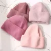 Vinter verklig kanin päls stickade mössa för kvinnor mode solid varma cashmere ull skullies kvinnliga tre gånger tjocka hattar 211119