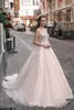 Modesto Blush Pink Plus Size Abito da sposa da spiaggia Abiti da uccello Sweetheart Applique in pizzo Tulle a strati Abiti da cerimonia regina Abiti su misura