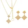Europe America Fashion Style Jewelry Sets Lady Women Gold Silver Rose-colour Hollow Out V Initials Setting Full Diamond Flower Cha264S