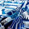 2021 90 cm Ręcznie walcowane krawędź głowica szalik szal Jedwabiu Top Satin Scarfs Neck Foulard Femme Handmade Blue Dwustronny Bandana Klasyczny Rozmiar Szaliki Chusteczki