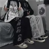 Houzhou Koreański Styl Szerokie Spodnie Nogi Kreskówki Drukuj Harajuku Spodnie Kobiety Streetwear Jesień Moda Casual Spodnie dresowe Kobiet 210915