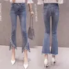 Women's Jeans Plus Size Flare For Women Beaded Tassel High Waist Elastic Slim Denim Pants Ankle Length Femme Trousers Boyfriend L3201