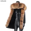 Hommes imperméables Parka Veste d'hiver Mode Chaud Long Manteau de fourrure de lapin Homme Parkas Fourrure naturelle Vêtements d'extérieur Streetwear 211103