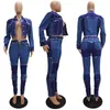 Womens Blue Denim Tracksuits Two Piece Set Jeans Suit Women Long Sleeve Jacket Crop Top & Pants 2 Club Outfits Matching Sets