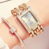 Montres-bracelets 2021 femmes montre de luxe poignet analogique Quartz montres en acier inoxydable mode strass Bracelet Double chaînes cadeaux