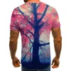 Mens 3D T-shirt plus tee casual kort ärm o-hals mode natur vacker lönn tryckt t shirt män tees tees