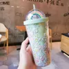 450 ml Puchar Rainbow Kubki Double Plastikowe ze słoma Materiał Pet Dla Dzieci Dorosłych GirlFirend Prezent Produkty XC1