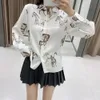 women Vintage animal motif shirt female casual Loose-fitting button-up with a regular collar long sleeves top 210520