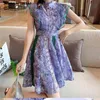 紫色のメッシュの夏のドレス女性ハイウエストオレッジエレガントな服の服のノースリーブレースパーティーミニ女性vestido 210603