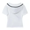 Blanc moulante à capuche t-shirt femmes à manches courtes col en V gaine Sexy Hoodies dames rétro Streetwear rendy Sport op 210515
