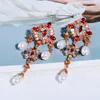 I cristalli colorati in metallo vintage bohemien ciondolare gli orecchini a goccia a goccia d'attaccatura perle perle accessori gioielli con strass per le donne
