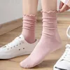 5 pares de crew sock pack sólido meia de algodão ita branco branco joelho alto meias streetwear harajuku frilly meias 210720