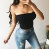 Kobiety Sheering Boob Off Ramię Elastyczna Tube Top Gots Smoke Straplebandau Sexy Damskie Shirred Crop Top X0507