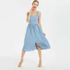 Frauen Sommerkleid Strandstil V-Ausschnitt Spaghettibügel Chiffon Urlaub Knielang 8 Farben Vestidos Kleider für Frauen 210625