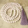 8mm Rose Quartz 108 Pärlor ädelsten Tassel Halsband Buddhism Bön Religiös Wristband Mala Meditation Spiritua Retro