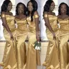 2021 아프리카 인어 신부 들러리 드레스 골드 오프 숄더 웨딩 게스트 드레스 바닥 길이의 신부 들러리 가운의 탄성 새틴 하녀