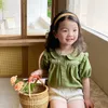 Girls Fashion Floral Embroidery Loose Shirts Summer Children Korean Style Short Sleeve Tops 210615