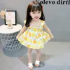 Princess Dress Lemon Print Strapless Suspender Girls Summer Dress Children's Dresses Kids Clothes Short Children Skirt Cute Girl 2color G8623LZ