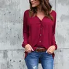 Jocoo Jole Women Plus Size Chiffon Blouse Casual Långärmad V Neck SHIRTS Kvinnlig tunika Solid Vintage Blouse Tops Oversize 5XL 210518