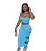 Summer Womens Two Piece Dress Casual Sling Women's Sexy senza maniche Canotta Gonna Suit con foro S-xxl 859