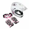 Motorfiets Dot Jeugd Volledige Gezicht Kind Kid Volwassen Roze Butterfly Dirt Bike ATV Motocross Fietsen Helm + Goggles Handschoenen S-XL